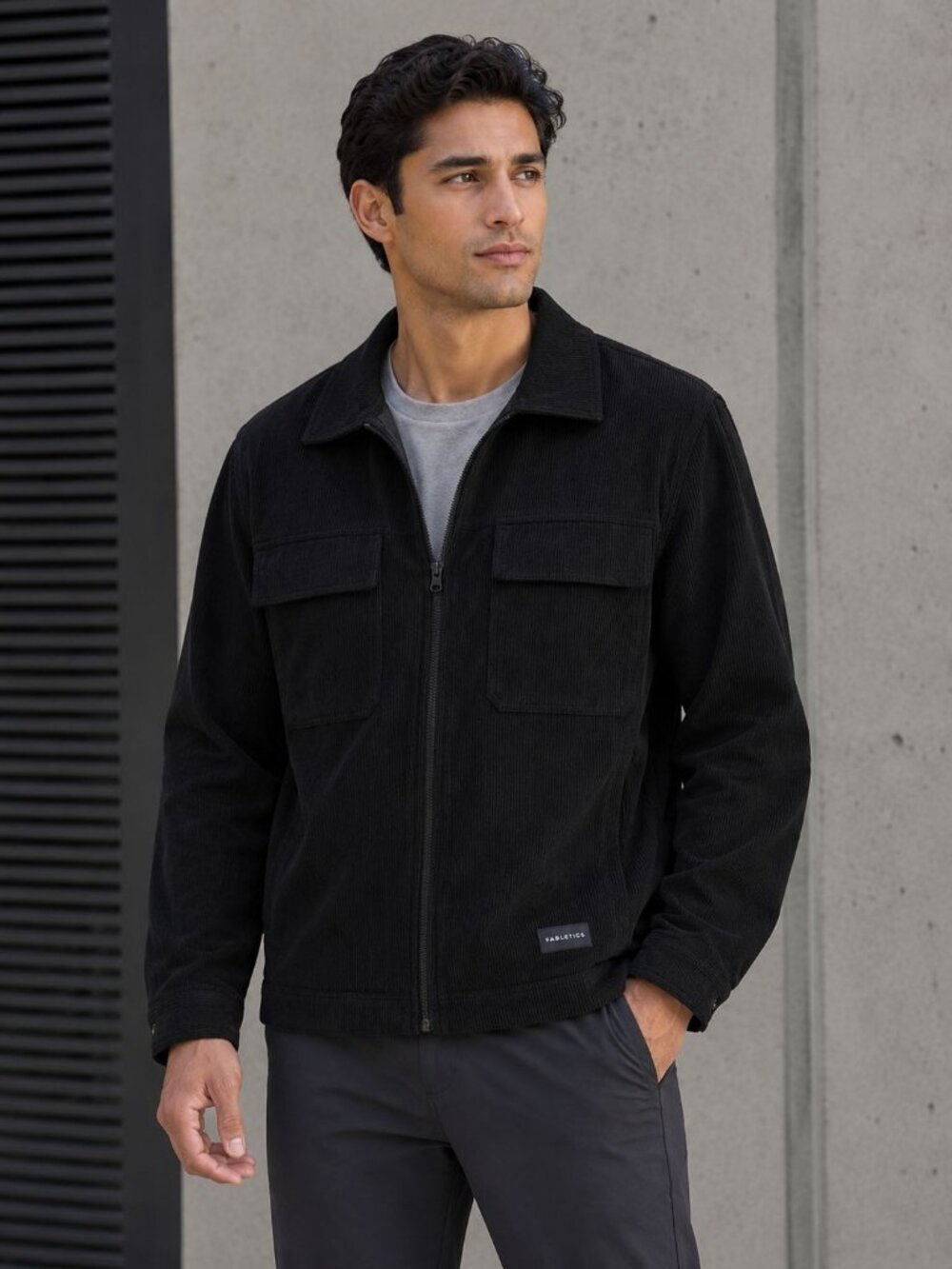 Fabletics The Outpost Jacket Men’s Black Corduroy Zip Front Size L
